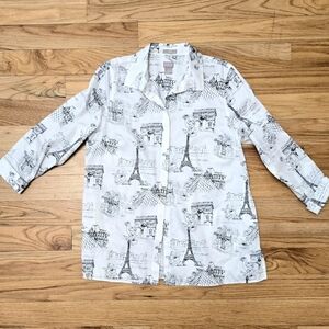 100% Cotton Women's Ivory Graphic Collared Shirt - Paris